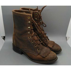 Vintage LAREDO Lace Up Roper Women's Leather Work Boots Size 5.5M Made in USA